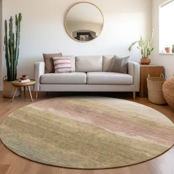 8' Tan And Beige Round Abstract Washable Indoor Outdoor Area Rug