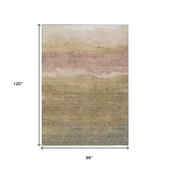 8' X 10' Tan And Beige Abstract Washable Indoor Outdoor Area Rug