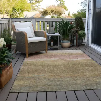 10' X 14' Tan And Beige Abstract Washable Indoor Outdoor Area Rug