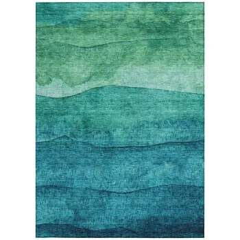 5' X 8' Teal Blue And Green Abstract Washable Indoor Outdoor Area Rug