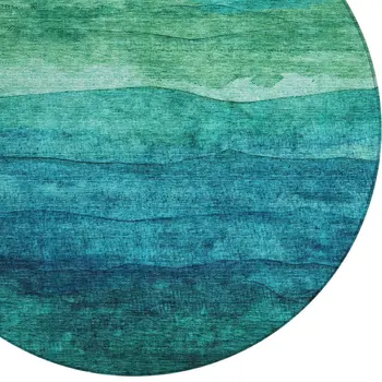8' Teal Blue And Green Round Abstract Washable Indoor Outdoor Area Rug