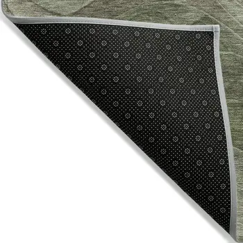 5' X 8' Green And Taupe Abstract Washable Indoor Outdoor Area Rug