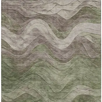 8' X 10' Green And Taupe Abstract Washable Indoor Outdoor Area Rug
