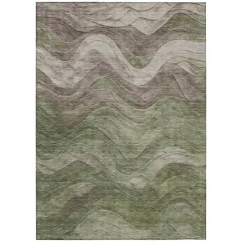 10' X 14' Green And Taupe Abstract Washable Indoor Outdoor Area Rug