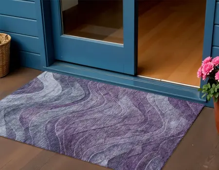 3' X 5' Purple And Gray Abstract Washable Indoor Outdoor Area Rug
