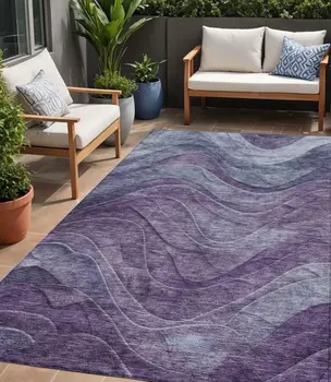 5' X 8' Purple And Gray Abstract Washable Indoor Outdoor Area Rug