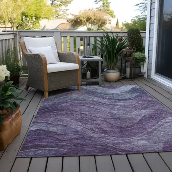 5' X 8' Purple And Gray Abstract Washable Indoor Outdoor Area Rug