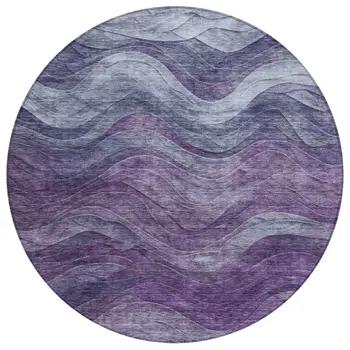 8' Purple And Gray Round Abstract Washable Indoor Outdoor Area Rug