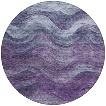 8' Purple And Gray Round Abstract Washable Indoor Outdoor Area Rug