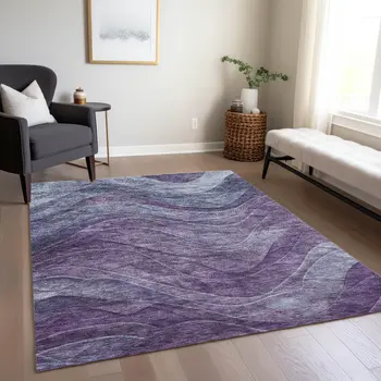8' X 10' Purple And Gray Abstract Washable Indoor Outdoor Area Rug
