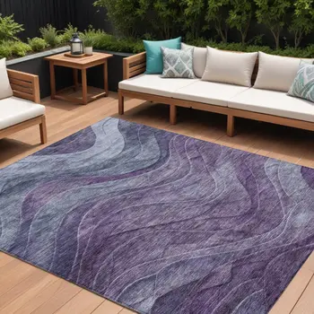 9' X 12' Purple And Gray Abstract Washable Indoor Outdoor Area Rug