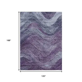 10' X 14' Purple And Gray Abstract Washable Indoor Outdoor Area Rug