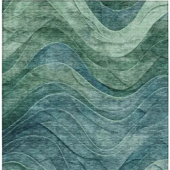 3' X 5' Teal Blue And Green Abstract Washable Indoor Outdoor Area Rug