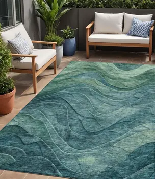 5' X 8' Teal Blue And Green Abstract Washable Indoor Outdoor Area Rug