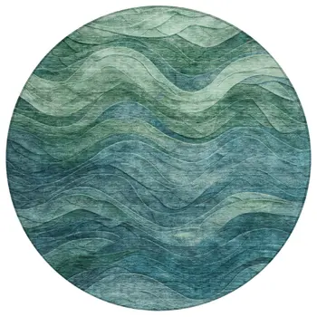 8' Teal Blue And Green Round Abstract Washable Indoor Outdoor Area Rug