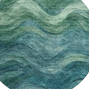 8' Teal Blue And Green Round Abstract Washable Indoor Outdoor Area Rug