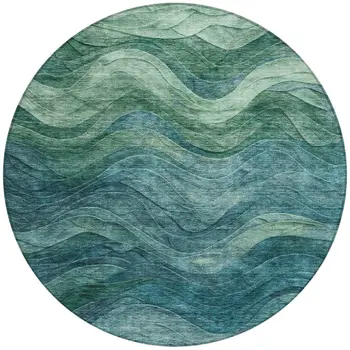 8' Teal Blue And Green Round Abstract Washable Indoor Outdoor Area Rug