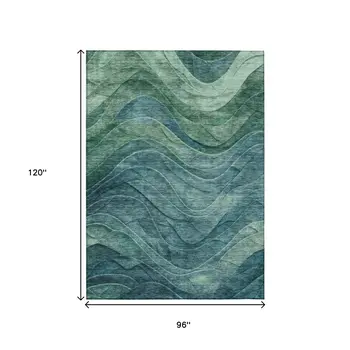 8' X 10' Teal Blue And Green Abstract Washable Indoor Outdoor Area Rug