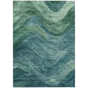 9' X 12' Teal Blue And Green Abstract Washable Indoor Outdoor Area Rug