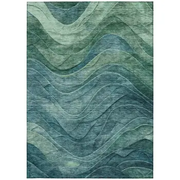 9' X 12' Teal Blue And Green Abstract Washable Indoor Outdoor Area Rug