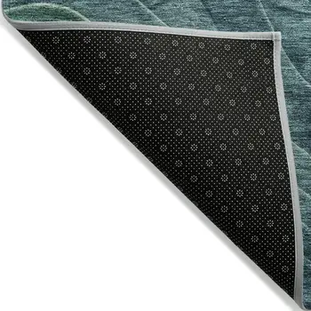 10' X 14' Teal Blue And Green Abstract Washable Indoor Outdoor Area Rug