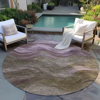 8' Taupe And Beige Round Abstract Washable Indoor Outdoor Area Rug