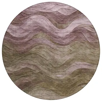 8' Taupe And Beige Round Abstract Washable Indoor Outdoor Area Rug