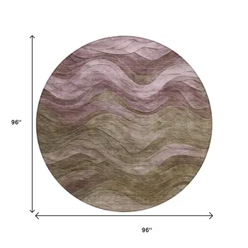 8' Taupe And Beige Round Abstract Washable Indoor Outdoor Area Rug
