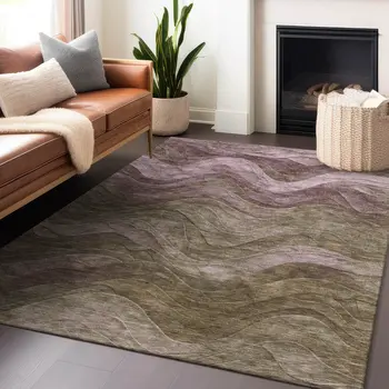 8' X 10' Taupe And Beige Abstract Washable Indoor Outdoor Area Rug