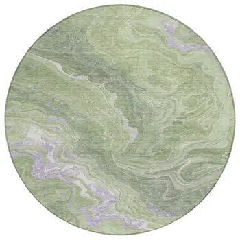 8' Artichoke Green Lavender And Ivory Round Abstract Washable Indoor Outdoor Area Rug