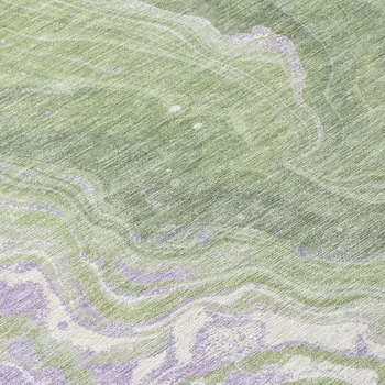 8' Artichoke Green Lavender And Ivory Round Abstract Washable Indoor Outdoor Area Rug