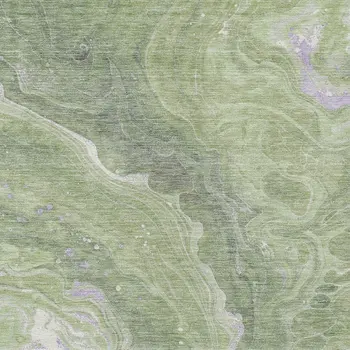 9' X 12' Artichoke Green Lavender And Ivory Abstract Washable Indoor Outdoor Area Rug