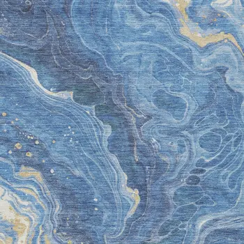 8' X 10' Blue Gold And Ivory Abstract Washable Indoor Outdoor Area Rug