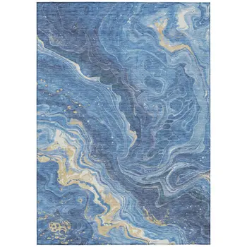 10' X 14' Blue Gold And Ivory Abstract Washable Indoor Outdoor Area Rug