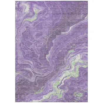 5' X 8' Purple Mint Green And Ivory Abstract Washable Indoor Outdoor Area Rug