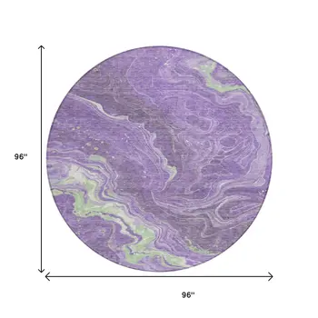 8' Purple Mint Green And Ivory Round Abstract Washable Indoor Outdoor Area Rug
