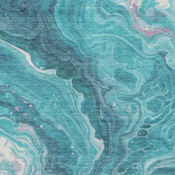 3' X 5' Teal Blue Gray And Ivory Abstract Washable Indoor Outdoor Area Rug