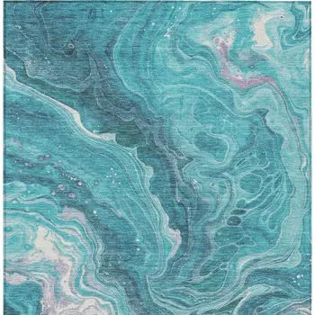 10' X 14' Teal Blue Gray And Ivory Abstract Washable Indoor Outdoor Area Rug