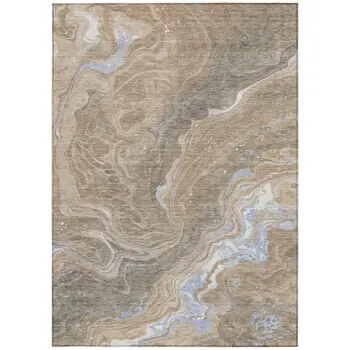 5' X 8' Taupe Blue And Ivory Abstract Washable Indoor Outdoor Area Rug