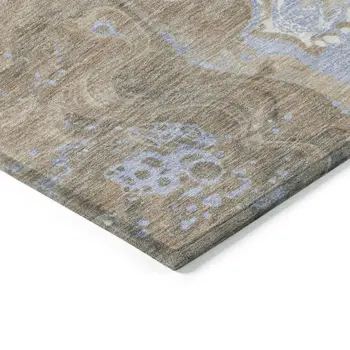 5' X 8' Taupe Blue And Ivory Abstract Washable Indoor Outdoor Area Rug