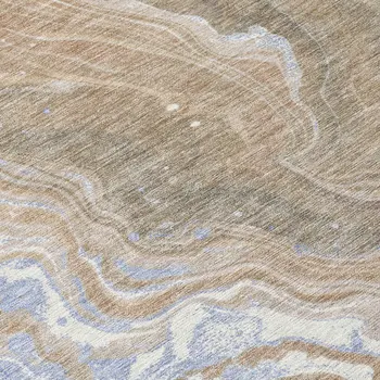 8' Taupe Blue And Ivory Round Abstract Washable Indoor Outdoor Area Rug