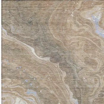 10' X 14' Taupe Blue And Ivory Abstract Washable Indoor Outdoor Area Rug