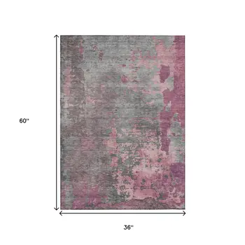 3' X 5' Blush Gray And Mauve Abstract Washable Indoor Outdoor Area Rug