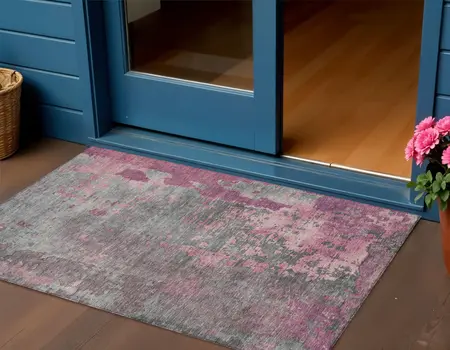 3' X 5' Blush Gray And Mauve Abstract Washable Indoor Outdoor Area Rug