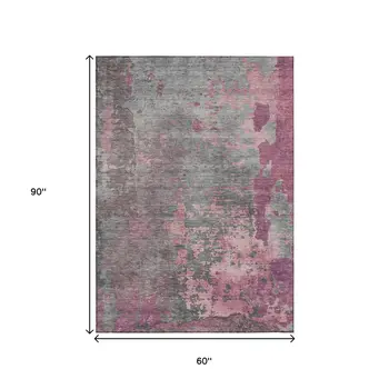 5' X 8' Blush Gray And Mauve Abstract Washable Indoor Outdoor Area Rug