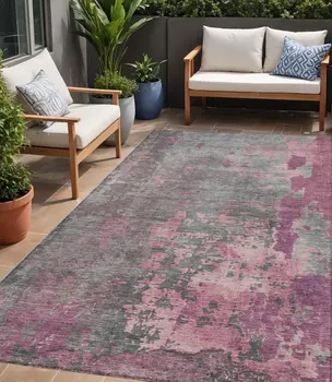 5' X 8' Blush Gray And Mauve Abstract Washable Indoor Outdoor Area Rug