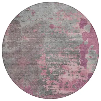 8' Blush Gray And Mauve Round Abstract Washable Indoor Outdoor Area Rug