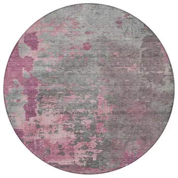 8' Blush Gray And Mauve Round Abstract Washable Indoor Outdoor Area Rug