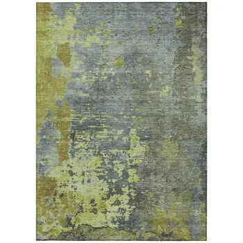 3' X 5' Fern Green Gray And Olive Green Abstract Washable Indoor Outdoor Area Rug