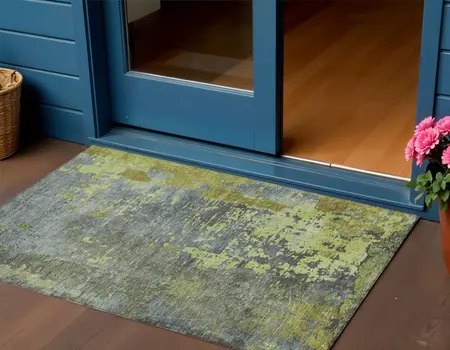 3' X 5' Fern Green Gray And Olive Green Abstract Washable Indoor Outdoor Area Rug